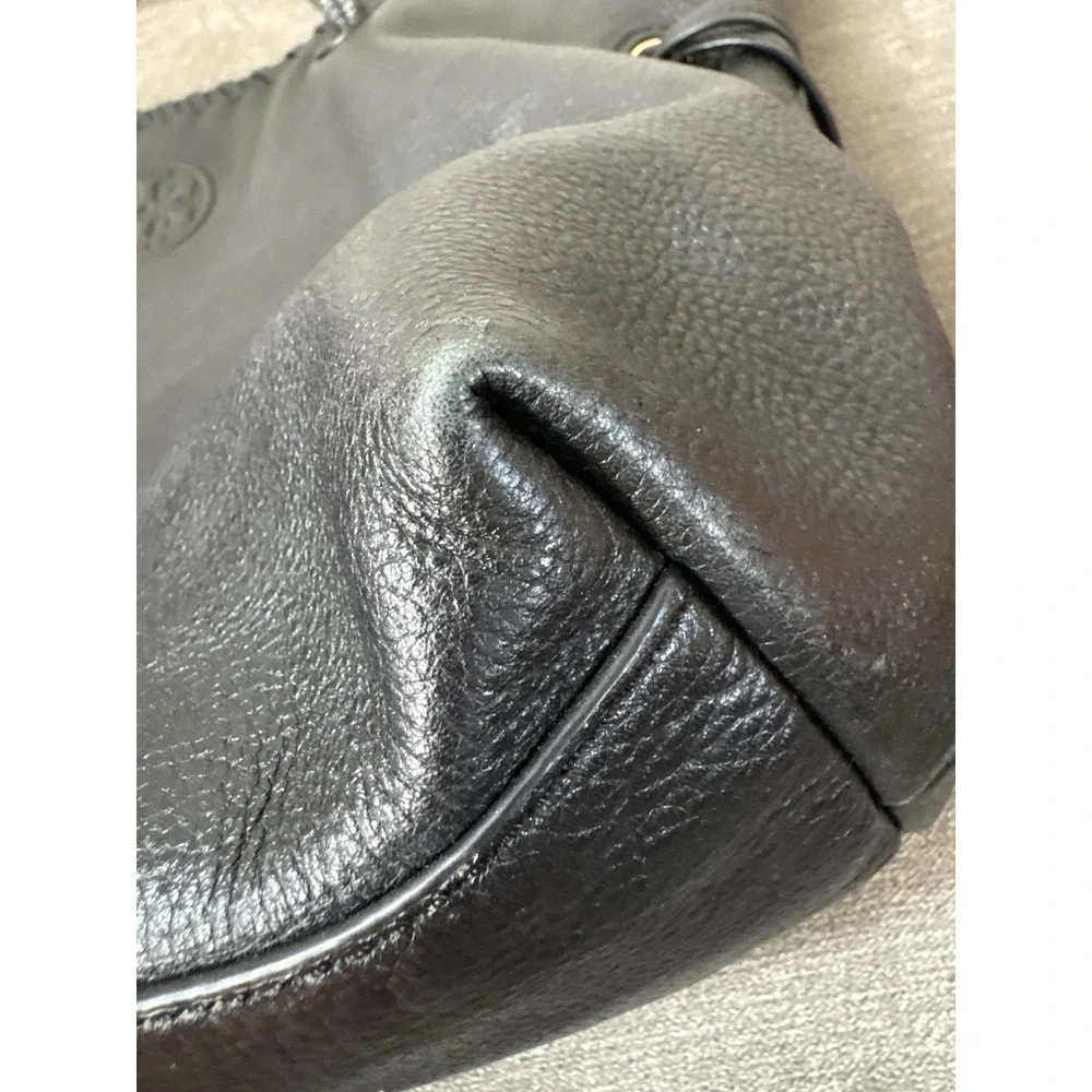 Tory Burch Marion Black Leather Slouchy Tote With Gold Hardware